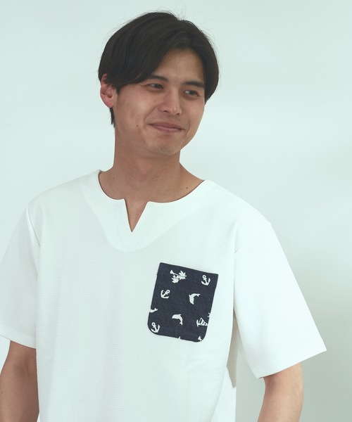 Blue Standard (ブルースタンダード)の「【BLUE STANDARD】速乾 制菌 防臭 快適 シワになりにくい ドライワッフルポケTシャツ(Tシャツ/カットソー・メンズ・ブルー系その他/ネイビー/ホワイト/オフホワイト・MEDIUM/LARGE/X-LARGE)」の20枚目の写真