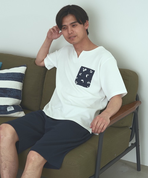 Blue Standard (ブルースタンダード)の「【BLUE STANDARD】速乾 制菌 防臭 快適 シワになりにくい ドライワッフルポケTシャツ(Tシャツ/カットソー・メンズ・ブルー系その他/ネイビー/ホワイト/オフホワイト・MEDIUM/LARGE/X-LARGE)」の15枚目の写真
