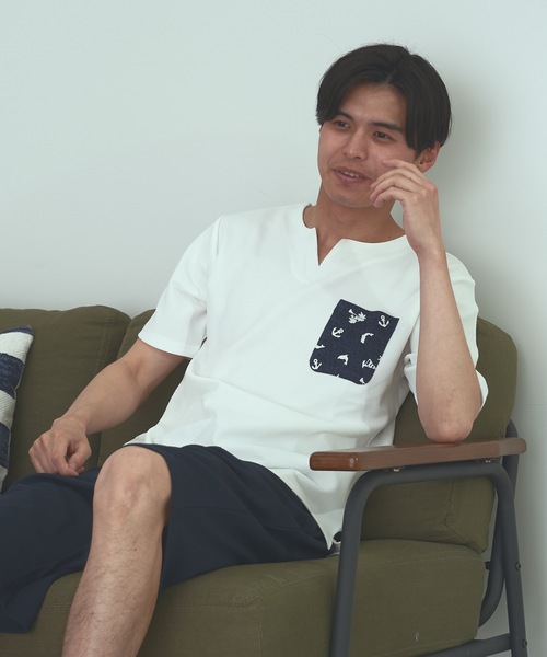 Blue Standard (ブルースタンダード)の「【BLUE STANDARD】速乾 制菌 防臭 快適 シワになりにくい ドライワッフルポケTシャツ(Tシャツ/カットソー・メンズ・ブルー系その他/ネイビー/ホワイト/オフホワイト・MEDIUM/LARGE/X-LARGE)」の8枚目の写真