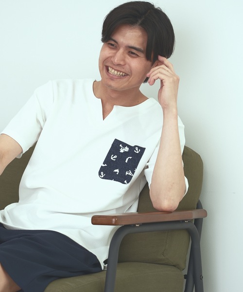 Blue Standard (ブルースタンダード)の「【BLUE STANDARD】速乾 制菌 防臭 快適 シワになりにくい ドライワッフルポケTシャツ(Tシャツ/カットソー・メンズ・ブルー系その他/ネイビー/ホワイト/オフホワイト・MEDIUM/LARGE/X-LARGE)」の7枚目の写真