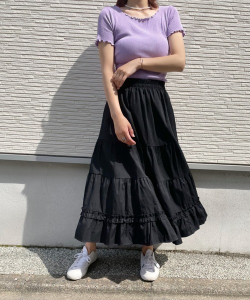at12:03（アットイチニーゼロサン）の「ティアードフリルボリュームロングスカート（スカート・レディース・ホワイト/ブラック・FREE）」の19枚目の写真