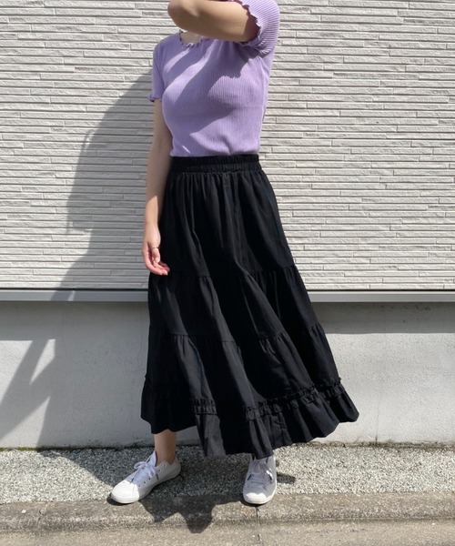 at12:03（アットイチニーゼロサン）の「ティアードフリルボリュームロングスカート（スカート・レディース・ホワイト/ブラック・FREE）」の18枚目の写真
