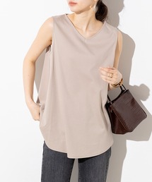 hunch（ハンチ）の「【WEB限定/別注】綿100% シルケットスムース Vネック ノースリーブ カットソー（Tシャツ/カットソー）」