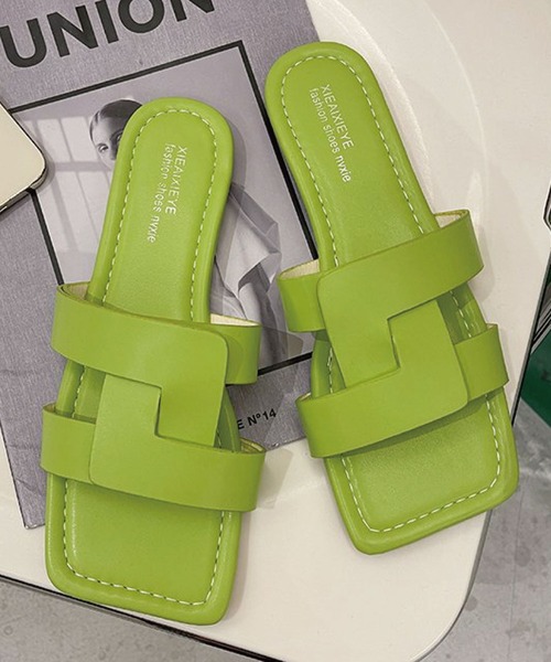 meJane（ミージェーン）の「スクエアデザインフラットサンダル【ZOZOTOWN限定】（サンダル・レディース・ブラック/パープル/グリーン・S/M/L）」の5枚目の写真