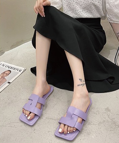 meJane（ミージェーン）の「スクエアデザインフラットサンダル【ZOZOTOWN限定】（サンダル・レディース・ブラック/パープル/グリーン・S/M/L）」の14枚目の写真