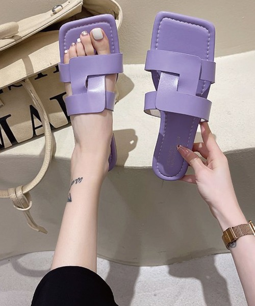 meJane（ミージェーン）の「スクエアデザインフラットサンダル【ZOZOTOWN限定】（サンダル・レディース・ブラック/パープル/グリーン・S/M/L）」の7枚目の写真
