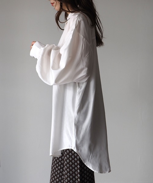 Riberry（リベリー）の「ダブルボタンサテンオーバーシャツ（シャツ/ブラウス・レディース・ブラック/ベージュ/カーキ/オフホワイト・MEDIUM）」の21枚目の写真