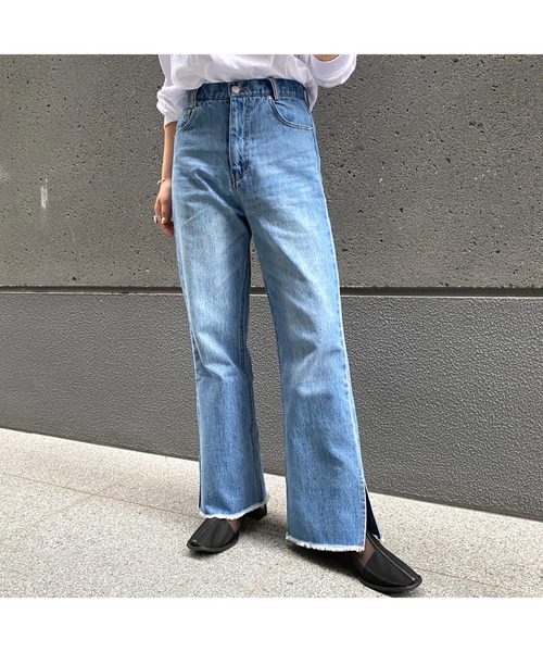 CPCM(シーピーシーエム)の「サイドスリット裾フリンジデニム(デニムパンツ・レディース・ブラック/インディゴブルー/ブルー・FREE)」の8枚目の写真