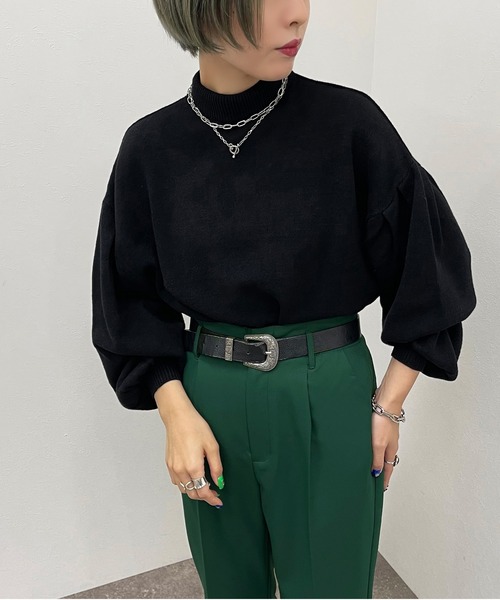 apres jour mignon(アプレジュールミニョン)の「袖タックニット【ZOZOTOWN限定アイテム】【9PO】(ニット/セーター・レディース・ブルー/オレンジ/ブラック/グリーン/アイボリー・フリー/X-LARGE)」の2枚目の写真
