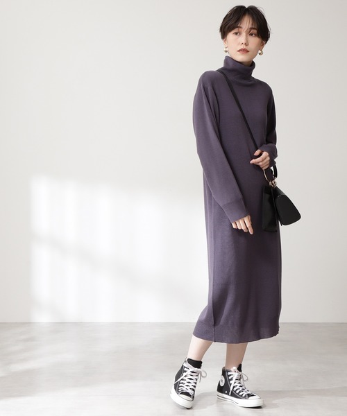 N.（N. Natural Beauty Basic）（エヌエヌナチュラルビューティーベーシック）の「◆ウールベーシックタートルネックニットワンピース（ワンピース・レディース・ブラック/オートミール/パープル・MEDIUM）」の10枚目の写真