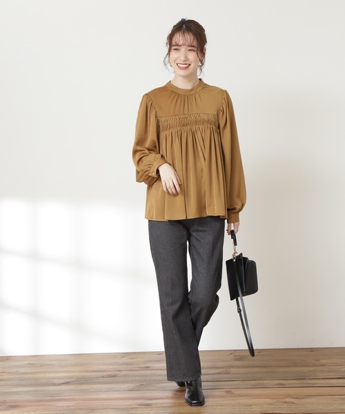 N.（N. Natural Beauty Basic）（エヌエヌナチュラルビューティーベーシック）の「◆ピンタックサテンブラウス（シャツ/ブラウス・レディース・チャコールグレー/ピンク/ナチュラル/イエロー・MEDIUM）」の14枚目の写真