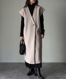 Riberry | フェイクウールロングベスト(ノーカラーコート)