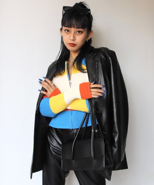 SHAGGIE（シャギー）の「テーラードフェイクレザージャケット（テーラードジャケット・レディース・ブラック/ネイビー/ブラウン・FREE）」の2枚目の写真