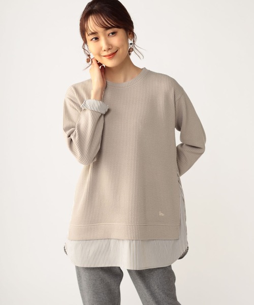 DECOY SINCE 1981(デコイシンスイチキュウハチイチ)の「レイヤード風プルオーバー(Tシャツ/カットソー・レディース・ベージュ/ネイビー/グレー・LL/M/L)」の1枚目の写真