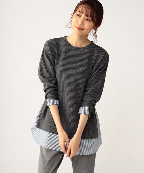 DECOY SINCE 1981(デコイシンスイチキュウハチイチ)の「レイヤード風プルオーバー(Tシャツ/カットソー・レディース・ベージュ/ネイビー/グレー・LL/M/L)」の2枚目の写真