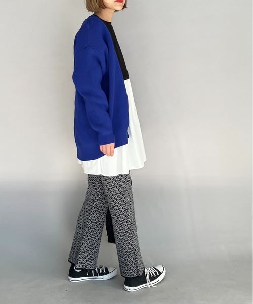 PICCIN（ピッチン）の「ハイゲージ幾何学ニットパンツ（その他パンツ・レディース・グリーン/ブラック・M/L）」の7枚目の写真