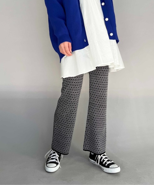 PICCIN（ピッチン）の「ハイゲージ幾何学ニットパンツ（その他パンツ・レディース・グリーン/ブラック・M/L）」の5枚目の写真