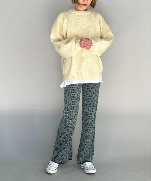 PICCIN（ピッチン）の「ハイゲージ幾何学ニットパンツ（その他パンツ・レディース・グリーン/ブラック・M/L）」の22枚目の写真