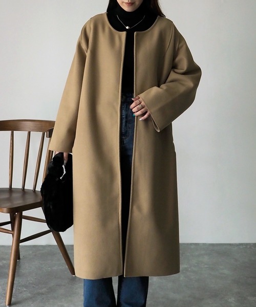 Riberry（リベリー）の「オーバーサイズノーカラーコート（ノーカラーコート・レディース・ベージュ/ネイビー/ブラウン/グリーン・FREE）」の20枚目の写真