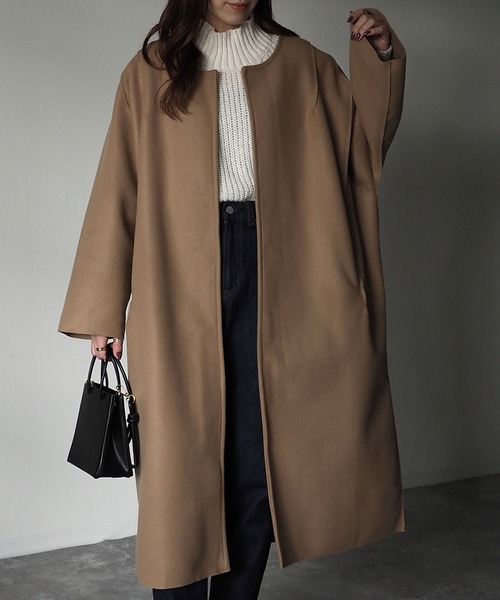 Riberry（リベリー）の「オーバーサイズノーカラーコート（ノーカラーコート・レディース・ベージュ/ネイビー/ブラウン/グリーン・FREE）」の11枚目の写真