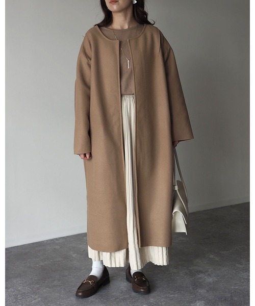 Riberry（リベリー）の「オーバーサイズノーカラーコート（ノーカラーコート・レディース・ベージュ/ネイビー/ブラウン/グリーン・FREE）」の13枚目の写真