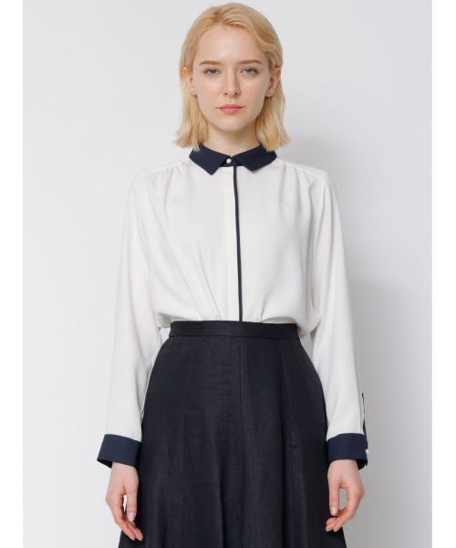 TONAL（トーナル）の「クレリックシャツ（シャツ/ブラウス・レディース・ネイビー/オフホワイト/モカ・38）」の9枚目の写真