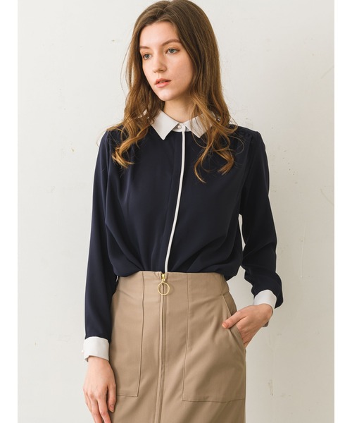 TONAL（トーナル）の「クレリックシャツ（シャツ/ブラウス・レディース・ネイビー/オフホワイト/モカ・38）」の4枚目の写真