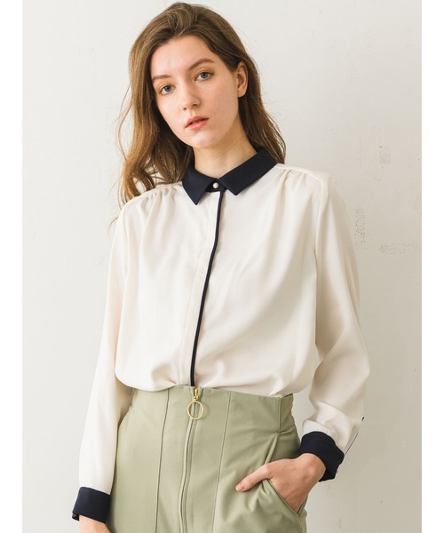 TONAL（トーナル）の「クレリックシャツ（シャツ/ブラウス・レディース・ネイビー/オフホワイト/モカ・38）」の6枚目の写真