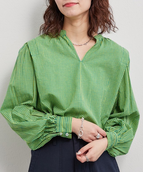 CIAOPANIC TYPY(チャオパニックティピー)の「チェックボリュームブラウス(シャツ/ブラウス・レディース・イエロー/グリーン/ブラック・ONE SIZE)」の3枚目の写真