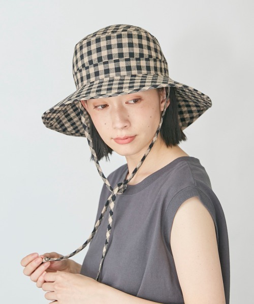 OVERRIDE（オーバーライド）の「OVERRIDE GINGHAM SNAP ROLLHAT（ハット・レディース・ブラック/オレンジ・58cm）」の3枚目の写真