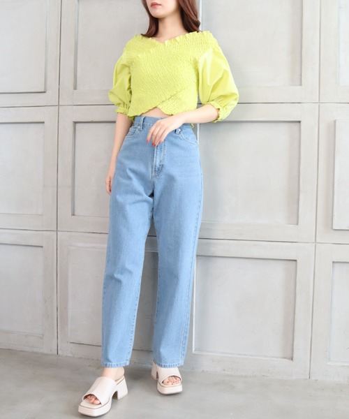 moment+（モーメントプラス）の「T/Cシャンブレー シャーリングカシュクールブラウス（シャツ/ブラウス・レディース・ブラウン/オフホワイト/オレンジ/ナチュラル/イエロー×グリーン・M）」の14枚目の写真