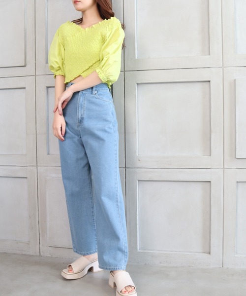 moment+（モーメントプラス）の「T/Cシャンブレー シャーリングカシュクールブラウス（シャツ/ブラウス・レディース・ブラウン/オフホワイト/オレンジ/ナチュラル/イエロー×グリーン・M）」の15枚目の写真