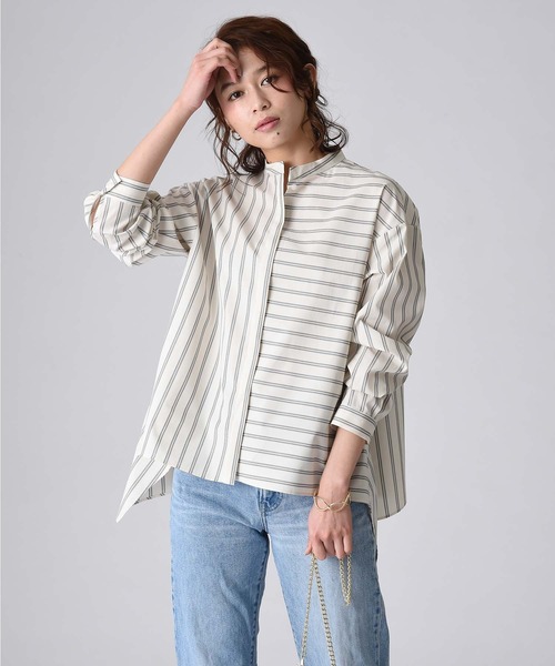 RAW FUDGE（ローファッジ）の「ストライプアシメ切替シャツ（シャツ/ブラウス・レディース・ブルー/ベージュ系その他・M）」の2枚目の写真