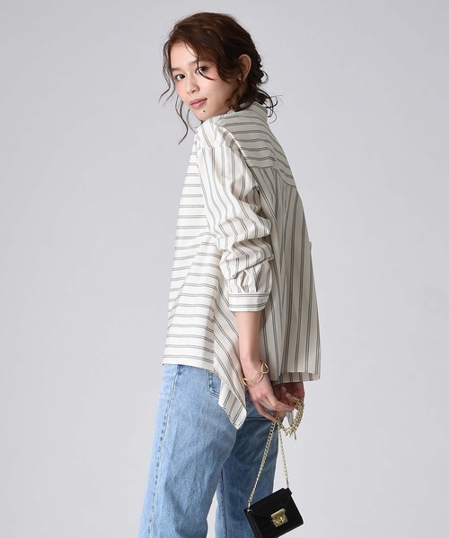 RAW FUDGE（ローファッジ）の「ストライプアシメ切替シャツ（シャツ/ブラウス・レディース・ブルー/ベージュ系その他・M）」の4枚目の写真
