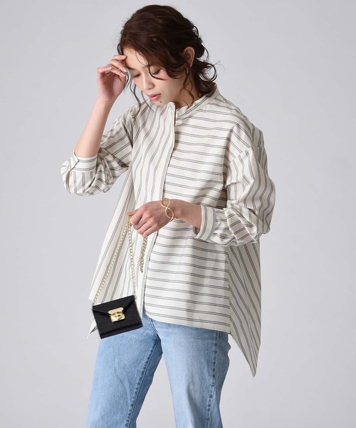 RAW FUDGE（ローファッジ）の「ストライプアシメ切替シャツ（シャツ/ブラウス・レディース・ブルー/ベージュ系その他・M）」の3枚目の写真