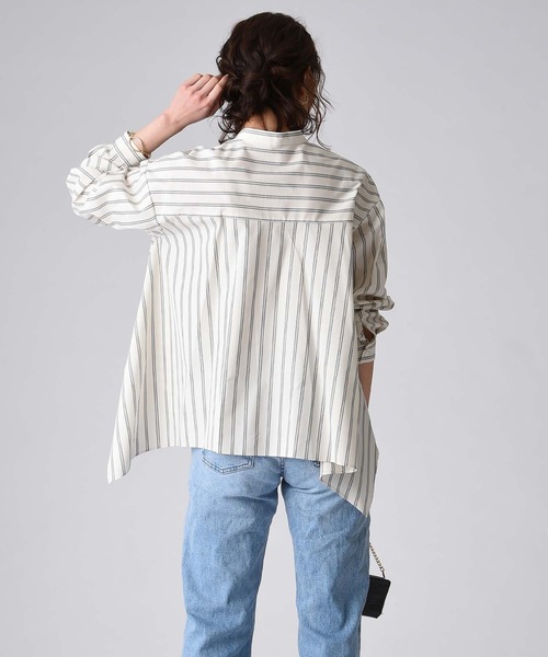 RAW FUDGE（ローファッジ）の「ストライプアシメ切替シャツ（シャツ/ブラウス・レディース・ブルー/ベージュ系その他・M）」の5枚目の写真