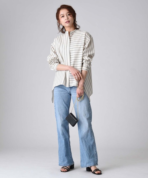 RAW FUDGE（ローファッジ）の「ストライプアシメ切替シャツ（シャツ/ブラウス・レディース・ブルー/ベージュ系その他・M）」の6枚目の写真