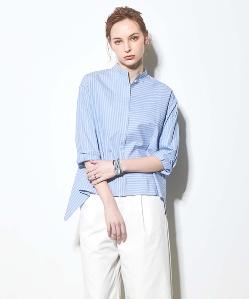 RAW FUDGE（ローファッジ）の「ストライプアシメ切替シャツ（シャツ/ブラウス・レディース・ブルー/ベージュ系その他・M）」の9枚目の写真