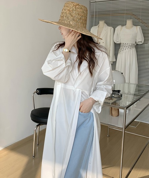 LAFFMO(ラフモ)の「2Wayロングシャツワンピース(シャツワンピース・レディース・ホワイト/ブルー・FREE)」の6枚目の写真