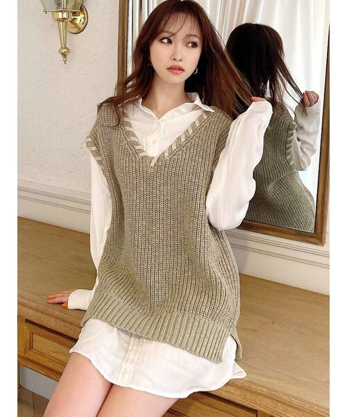 RESEXXY（リゼクシー）の「トリミングデザインシャツチュニック（ベスト・レディース・ブラック/グリーン/アイボリー・FREE）」の12枚目の写真