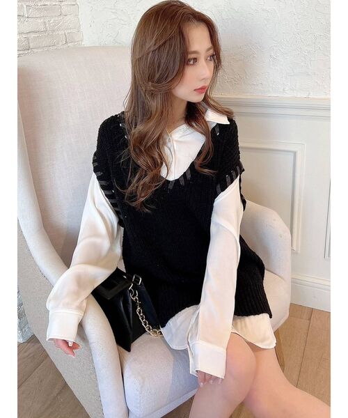 RESEXXY（リゼクシー）の「トリミングデザインシャツチュニック（ベスト・レディース・ブラック/グリーン/アイボリー・FREE）」の10枚目の写真