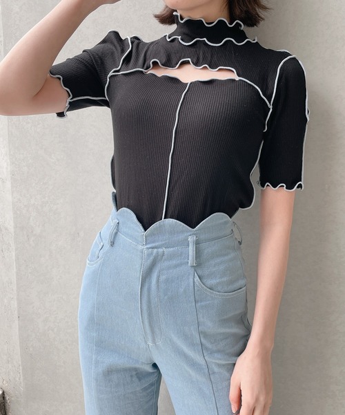 lilLilly（リルリリー）の「カットアウトリブトップス（Tシャツ