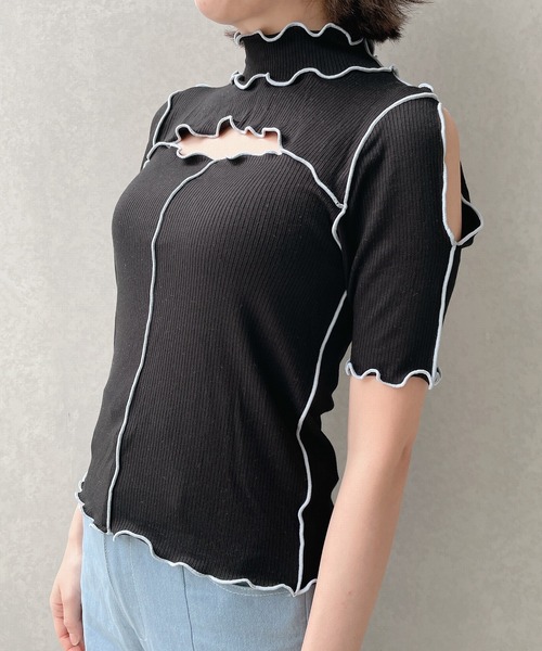 lilLilly（リルリリー）の「カットアウトリブトップス（Tシャツ/カットソー・レディース・ブラック/ピンク/ブルー/アイボリー・FREE）」の22枚目の写真