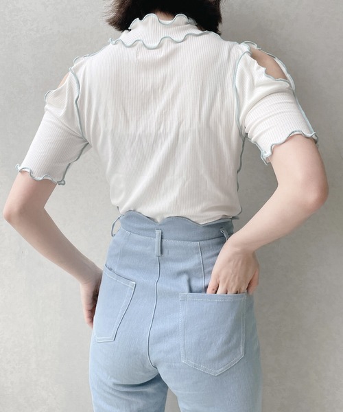 lilLilly（リルリリー）の「カットアウトリブトップス（Tシャツ/カットソー・レディース・ブラック/ピンク/ブルー/アイボリー・FREE）」の7枚目の写真