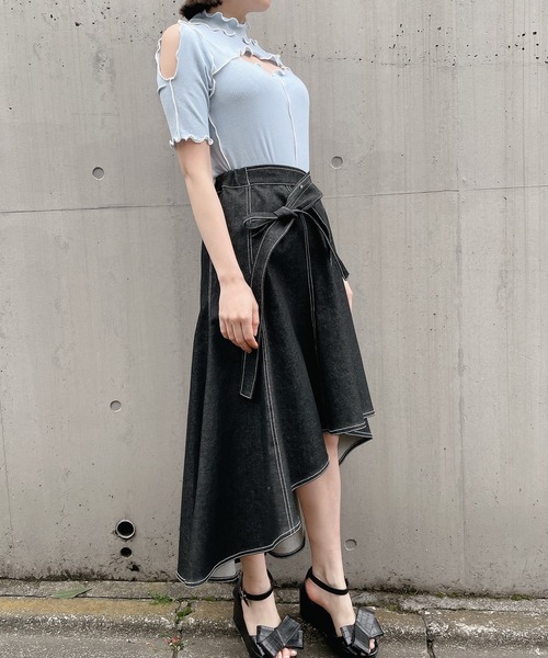 lilLilly（リルリリー）の「カットアウトリブトップス（Tシャツ/カットソー・レディース・ブラック/ピンク/ブルー/アイボリー・FREE）」の14枚目の写真