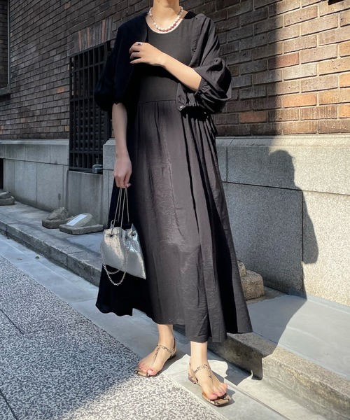 DouDou（ドゥドゥ）の「ショートブラウス＋リブ切替フレアワンピース（ワンピース・レディース・ホワイト/ブラック・FREE）」の21枚目の写真