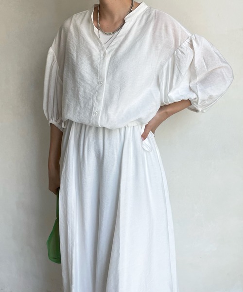 DouDou（ドゥドゥ）の「ショートブラウス＋リブ切替フレアワンピース（ワンピース・レディース・ホワイト/ブラック・FREE）」の5枚目の写真