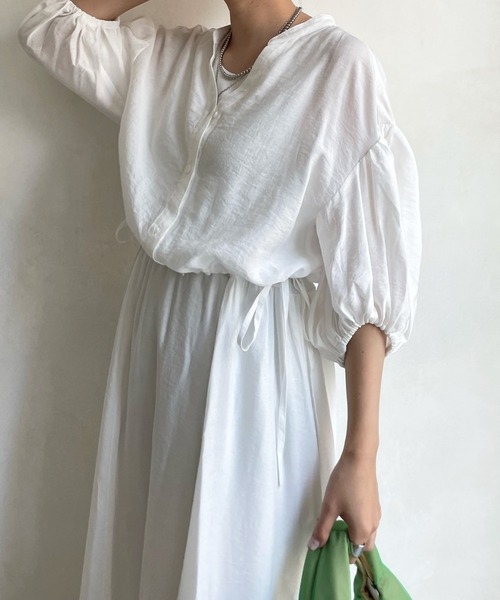 DouDou（ドゥドゥ）の「ショートブラウス＋リブ切替フレアワンピース（ワンピース・レディース・ホワイト/ブラック・FREE）」の6枚目の写真