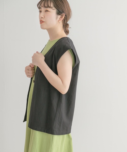 ITEMS URBANRESEARCH(アイテムズ アーバンリサーチ)の「リネンミックスジレ(ベスト・レディース・オフホワイト/ブラック・FREE)」の1枚目の写真