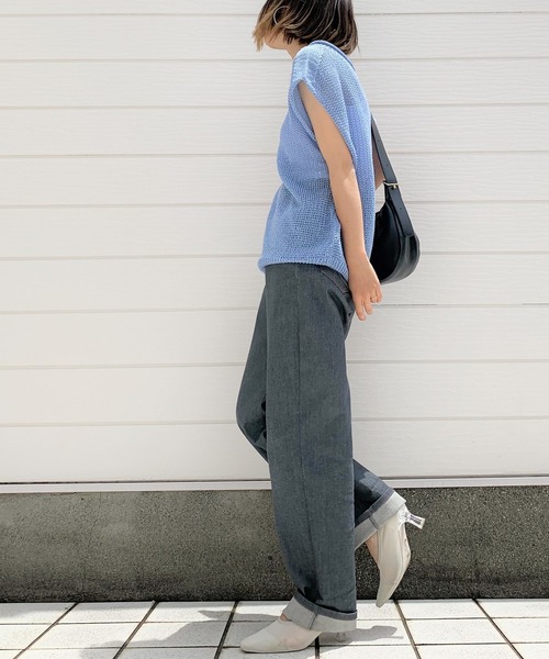 Q(キュー)の「ホールガーメント ストローヤーンニット(ニット/セーター・レディース・ライトブルー/ダークブラウン・MEDIUM)」の7枚目の写真